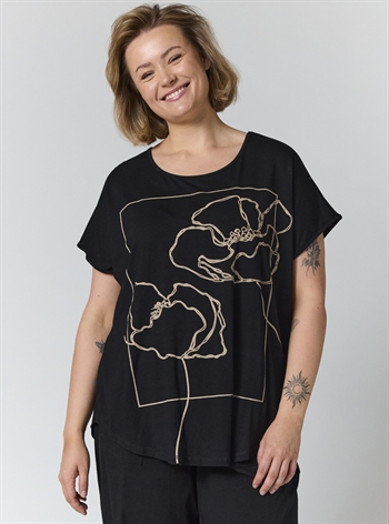 Gozzip - Gitte T-shirt med Print, Sort